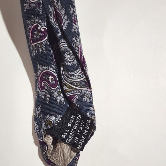 Vintage Christian Dior Monsieur Silk Men's Necktie Green With Purple Paisley Tie - Picture 4 of 4